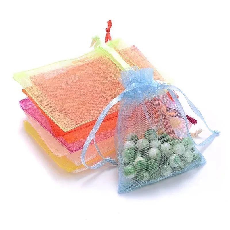 1-100 Drawstring Mesh Bags Packaging Christmas Candy Jewelry Cosmetic Wedding Pocket Gift Bag Multicolor Drawable Organza Pouch