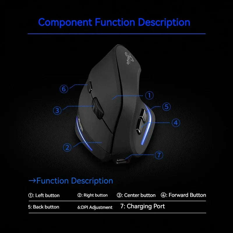 Zelotes F-35 Wireless Gaming Mouse Vertical Rechargeable 6 Key Mice 2.4G 3 Level DPI Adjustable Office/Gaming Computer Mouse
