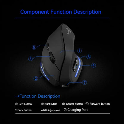 Zelotes F-35 Wireless Gaming Mouse Vertical Rechargeable 6 Key Mice 2.4G 3 Level DPI Adjustable Office/Gaming Computer Mouse