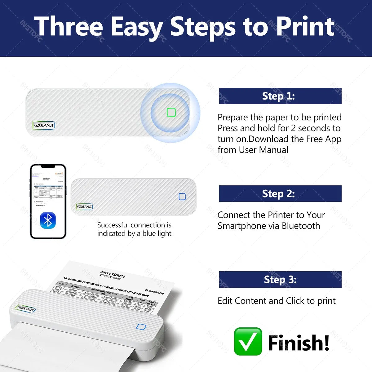 Wireless Mini A4 Thermal Printer Inkless Portable Bluetooth Mobile Phone Photo Document Printer For Office/Work/Home Use