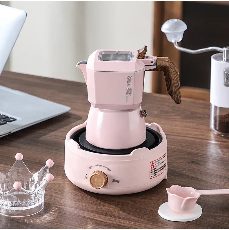 Bincoo Dual Valve Moka Pot 110v-220v Electric Heater Base Espresso Maker Brewed Coffee Mocha Pot Italian Camping Barista Tool