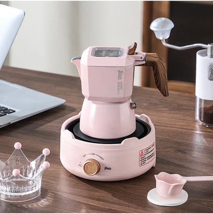 Bincoo Dual Valve Moka Pot 110v-220v Electric Heater Base Espresso Maker Brewed Coffee Mocha Pot Italian Camping Barista Tool