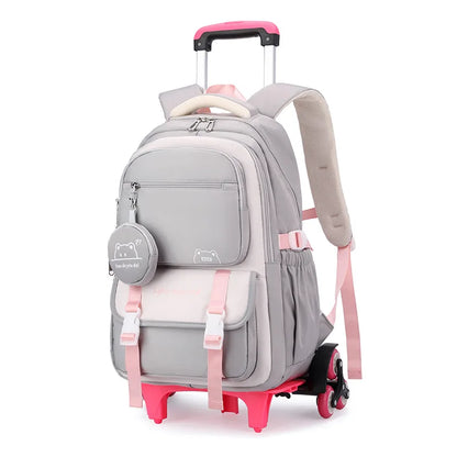 Children School Backpack Trolley Bag with Wheels Students Backpack Book Bag Rolling School bag for Girls Kids Wheeled Backpack