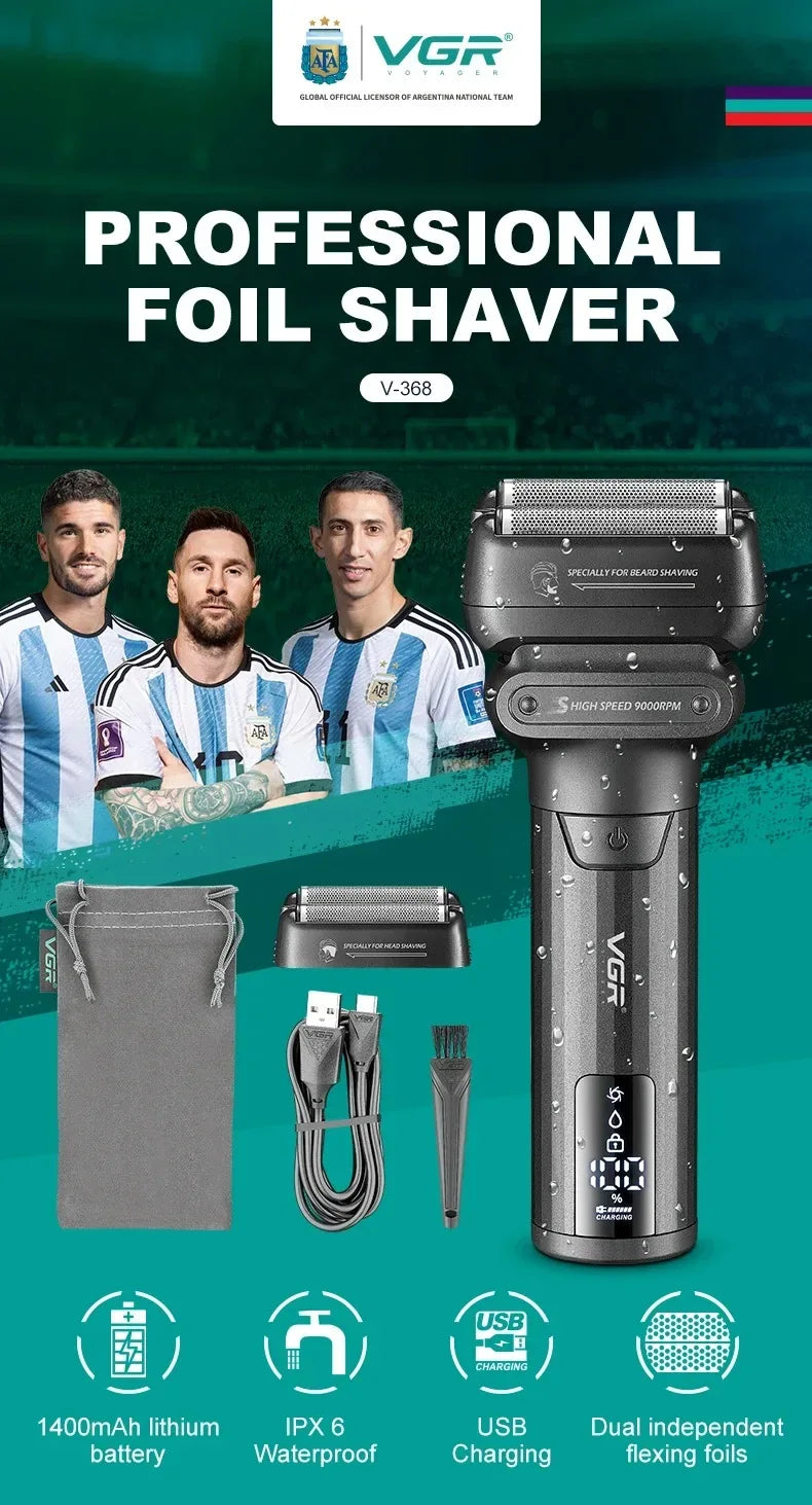 VGR Electric Shaver Professional Shaving Machine 9000 RPM Beard Trimmer LED Display Reciprocating Shaving Machine for Men V-368
