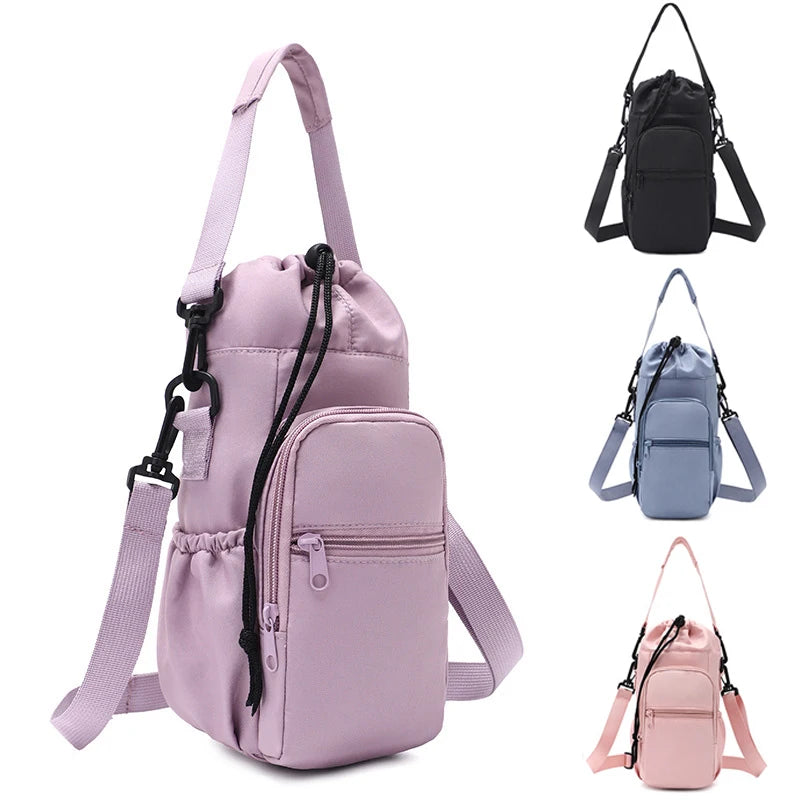 Portable Water Bottle Bag with Adjustable Strap Thermal Mugs Insulated Protective Cover Phone Pocket Outdoor Sports Travel Bag