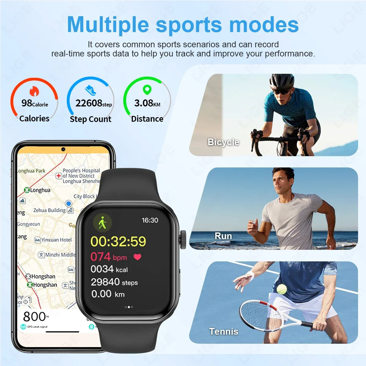 LIGE New Heart Rate Health Smartwatch Men Women 2.01" Bluetooth Call Music Smart Watches Ladies Sports Fitnesss Smart Watch Gift