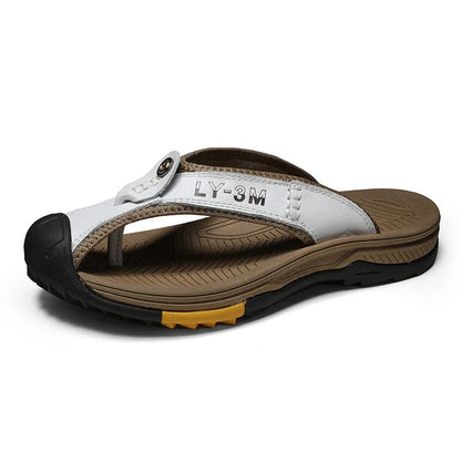 Genuine Cow Leather Shoes Men Sandals Mens Flip Flops Men's Casual Shoes Classic Massage Beach Slippers Anti-slip Summer 2025