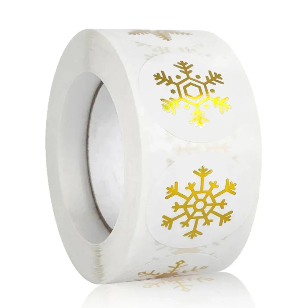 100-500Pcs Gold Snowflake Christmas Stickers Candy Bag Envelopes Sealing Label Christmas Gifts Box Decorations Sticker