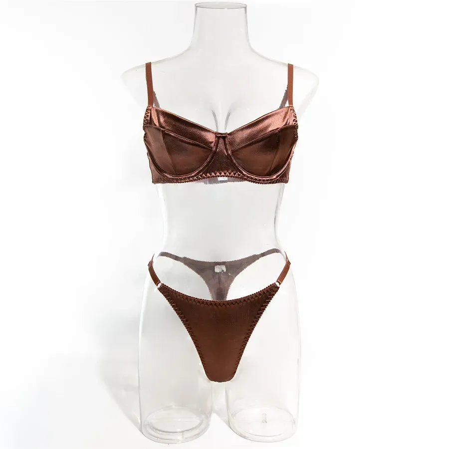 Sexy Bra Brief Sets Seamless Solid Brown Romantic Lingerie Women Vintage Thin Underwear Comfortable New Arrival Exotic Sets