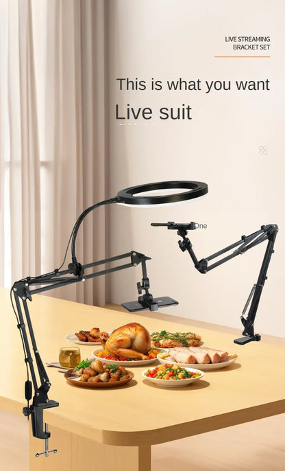 Phone Stand for Live Streaming, Desktop Boom Arm, Adjustable Height, Suitable for Selfie Shooting, Fill Light, Video Recording