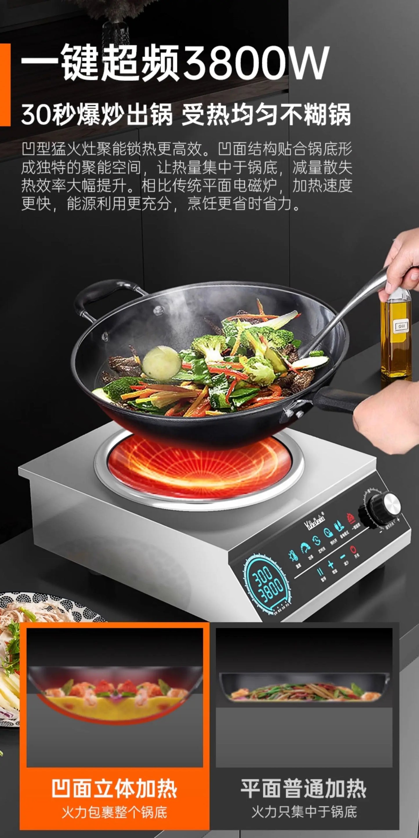 Commercial induction cooker household concave high-power 5000 cooking electric wok stainless steel electromagnetic stove