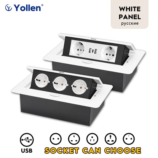 White/Black/Silver/Gold(Бронза Bинтажна) Metal Panel EUR Version RU Table Socket 2/3 Outlet USB Office Kitchen Cabinet Install by PDG ibma