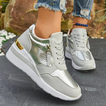 Gold Silver Wedge Sneakers for Women Lightweight Non Slip Casual Sports Shoes Woman Comfort Thick Sole Walking Shoes Plus Size