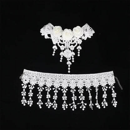Gothic Victorian Black Lace Necklace Women Girl Boho Crystal Tassel Sexy Lace Choker Steampunk Dark Loli Style Halloween Jewelry