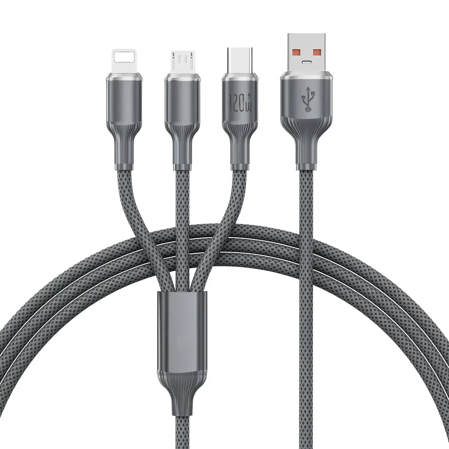 120W 3 In 1 Fast Charging Cable 3A For iPhone15 14 13 12 11 X Pro Max Micro USB Type-C Phone Charger USBC Data Cable 1.2M