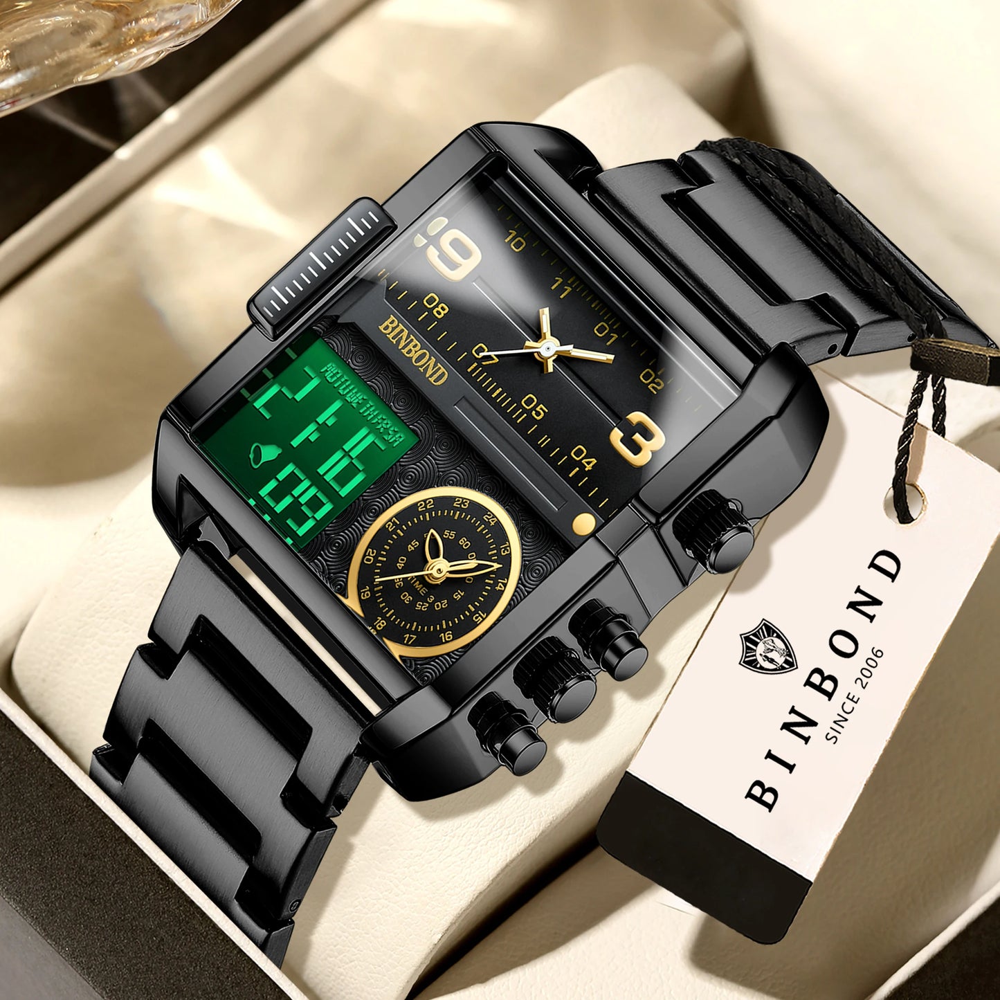 BINBOND Luxury quartz watches for men luminous waterproof multi-functional men's watch sport fashion casual reloj wristwatch TOP