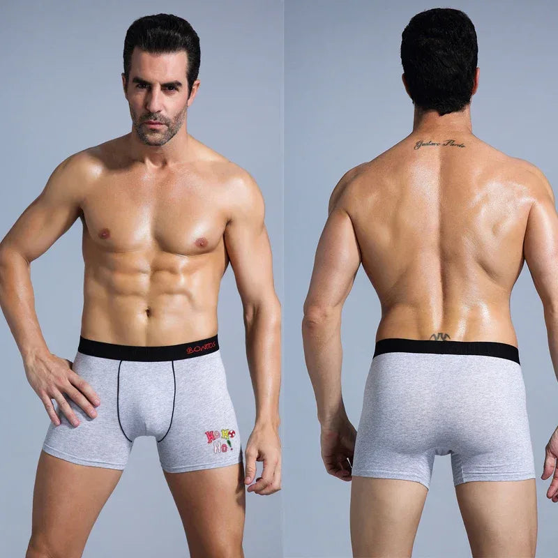 4pieces BONITOS Cotton Boxer Briefs Letter Waistband Men's Panties Print Boxers Underwear Men Underpants Gift Christmas Hat
