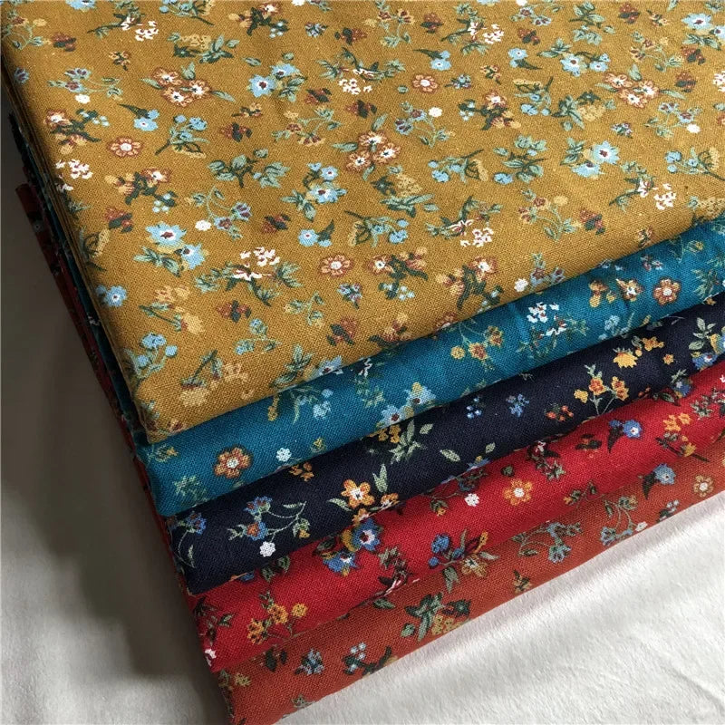 145cm Wide Printed Cotton and Linen Fabric Small Floral Patterns Retro Shirt Dress DIY Clothing Sewing Fabric 90% Cotton Content