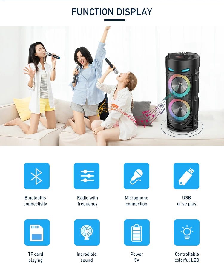 30W Wireless Column Big Power Stereo Portable Bluetooth Speaker Subwoofer Bass Party Speakers with Microphone Family Karaoke USB