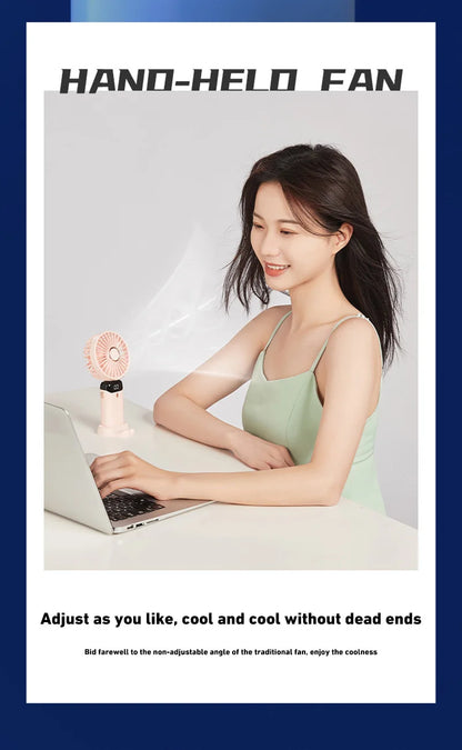 2026 New Handheld Mini Fan Foldable Neck Hanging Fans 5 Speed USB Rechargeable Fan with Phone Stand and Display Screen 1800mAh