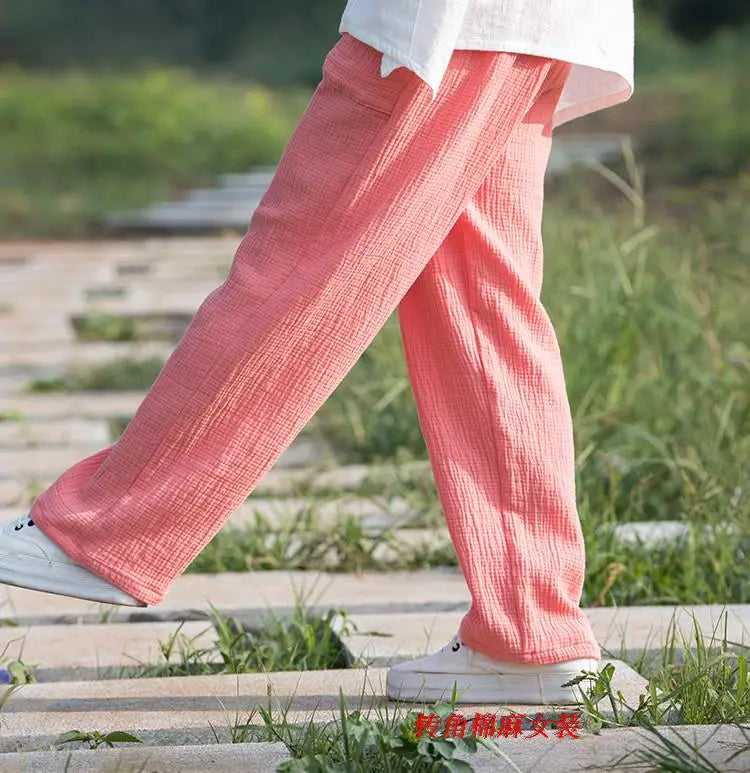 2024 Spring Women' Fashion comfortable cotton linen pants Plus size Women pleated Autumn pants with pockets 5XL 6XL pantalones