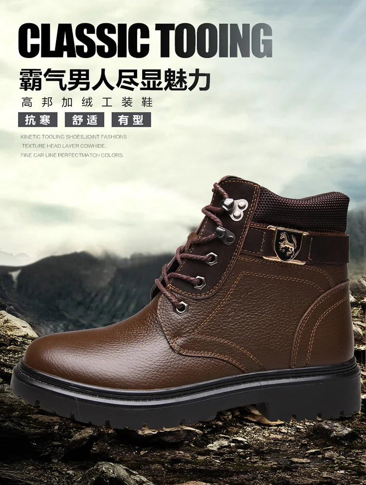 2025 Man's Genuine Leather Boots Winter Snow Shoes Wool Inner Anti Slip Father Ankle Boots Waterproof Man Snow Boots