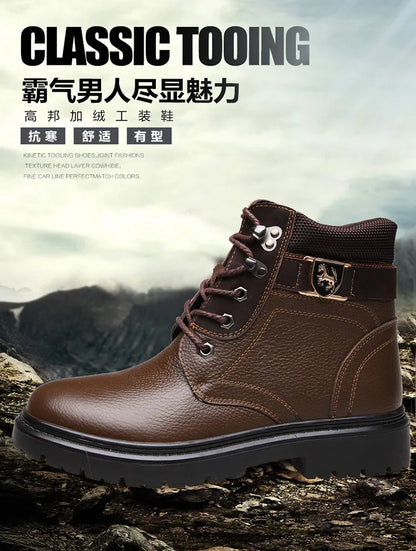 2025 Man's Genuine Leather Boots Winter Snow Shoes Wool Inner Anti Slip Father Ankle Boots Waterproof Man Snow Boots