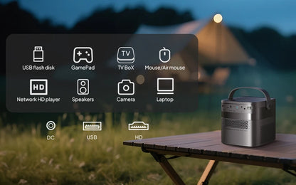 VEVSHAO V50 400ANSI DLP Projector Airplay Miracast 15000mAh Battery Android 9.0 TOF Focus 3D Portable Outdoor Movie Projector
