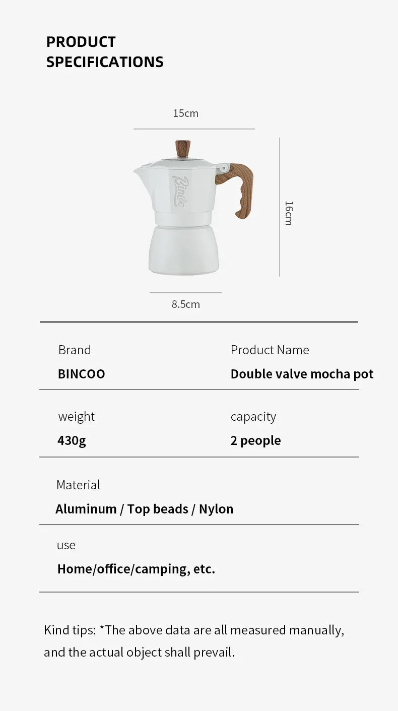 Bincoo Dual Valve Moka Pot Espresso Machine Extraction Coffee Mocha Pot，Electric Heating Furnace Italian Home Barista Tool 220V