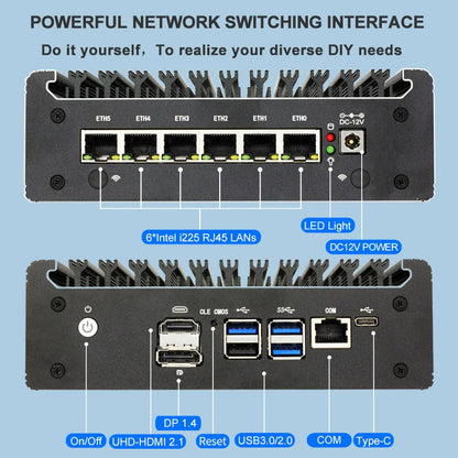 Intel Pentium Gold 8505 Soft Router 6 Lans I226-V 2.5G Fanless Mini PC COM HD DP USB Type-C DDR5 SATA PfSense Firewall Appliance