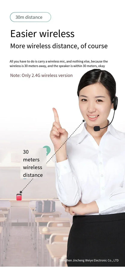 20W 2.4G Wireless / Wired Voice Amplifier Microphone Bluetooth 5.0 SpeakerTeacher School Tour Guide Portable FM Radio Megaphone
