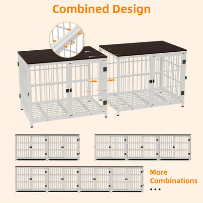 Furniture Style Dog Crate White Pet Kennel Black Cage End Table with Three Doors and Removable Tray, for Small Medium Large Dogs