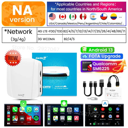 HDMI CarlinKit Android 13 CarPlay Ai Box SDM660 6225 Wireless CarPlay Android Auto Video TV Streaming Box for OEM Car 8G+128G