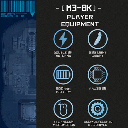 Darmoshark M3 Gaming Mouse Dual Mode 8K Wireless Tri-Mode PAW3395 Big Hand Macro Game Mouse 26000 DPI Lightweight Mice