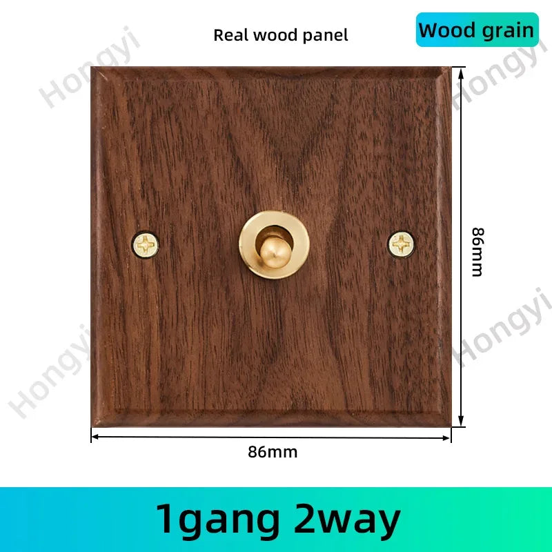 Black walnut retro European retro wall lamp switch socket, solid wood brass toggle switch board 1-4Gang 2Way antique home switch