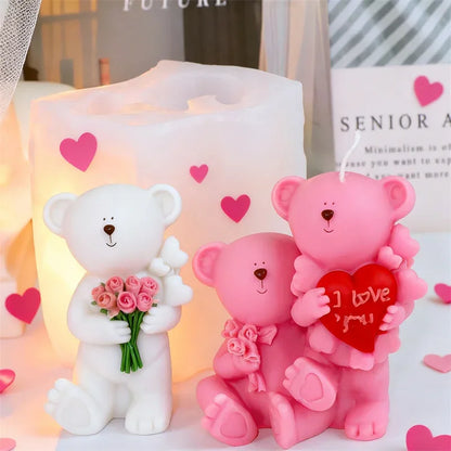 Couple Bear Candle Mold Couple Embrace Bear Silicone Mold 3D Teddy Bear Candle Making Mold for Valentine's Day Birthday Gift