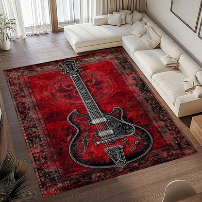 Vintgae Guitar Print Area Rugs Non-Slip Carpets for Home Living Room Kitchen Bedroom Rug Machine Washable Floor Mat