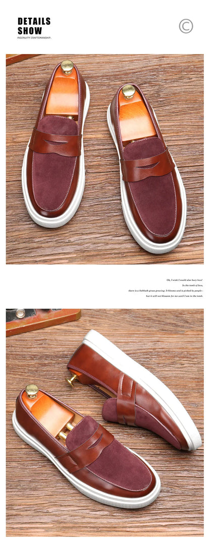 Newest 2025 Autumn Men Suede Leather Loafers Thick Sole Men Slip On Platform Black Party Shoes