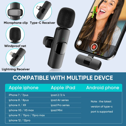 Lavalier Microphone 2.4G Wireless Portable Audio Video Recording Mini Mic for iPhone Android Live Broadcast Gaming Phone Mic
