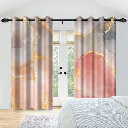 2pcs/set Marble Print Blackout Curtain Modern Window Drapes Blue Gold Pink Thermal Insulated Living Room Bedroom Home Decoration