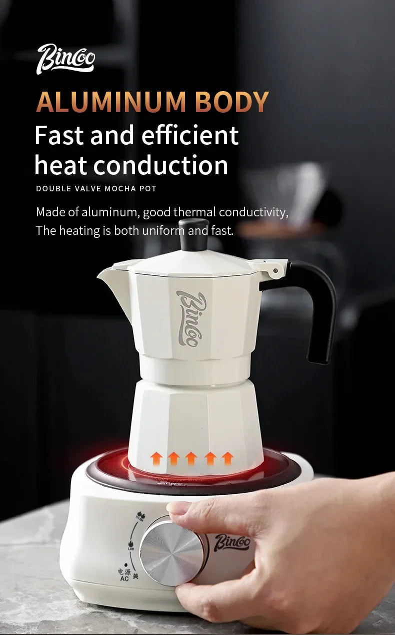 Bincoo Double Valve Moka Pot Coffee Espresso Machine Electric furnace Hand Brewed Coffee Italian Home Outdoor Barista Tools 220V