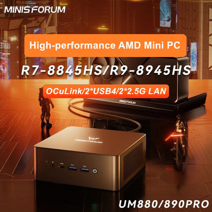 MINISFORUM OCuLink Gaming Mini PC UM890 UM880 Pro AMD Ryzen 9 8945HS R7 8845HS 2*USB4 2*DDR5 2*PCIE4 Windows 11 Computer WiFi6E