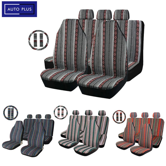 AUTO PLUS Car Seat Covers Set Baja Saddle Blanket Weave Universal Fit Most Car Seat Protection Steering Wheel Cover Protector by PDG ibma
