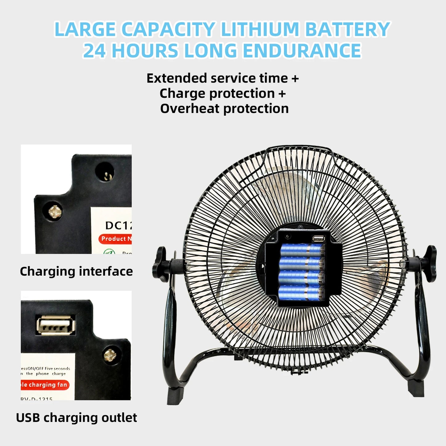 14 Inch Brushless Motor Floor Fan Strong Wind Electric Fan Portable Rechargeable with 15600mAh Battery for Outdoor Camping