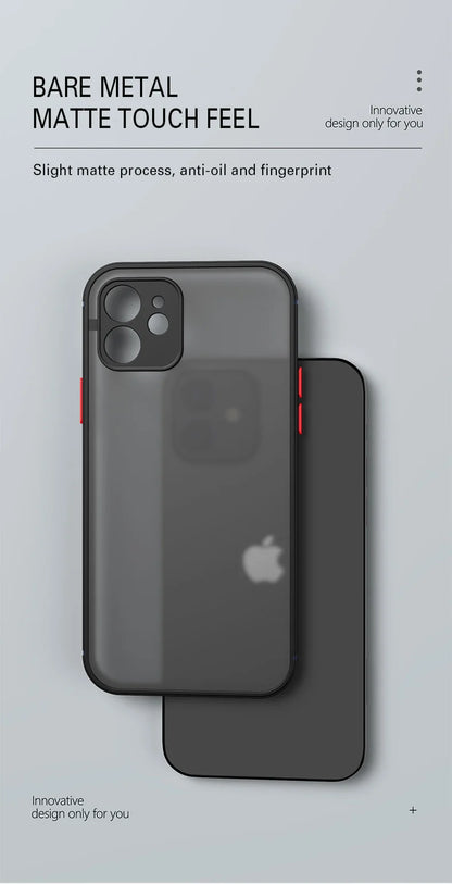 Luxury Shockproof Armor Matte Case For iPhone 11 12 13 Pro Max XR XS X 7 8 Plus SE Mini Silicone Bumper Clear Hard PC Cover