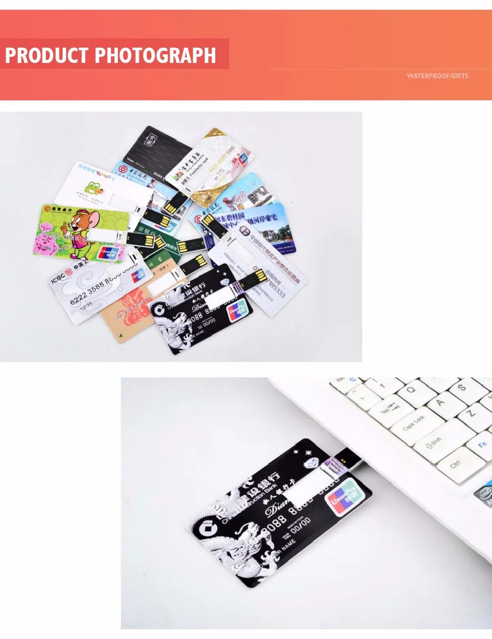 100PCS/LOT Waterproof Super Slim Credit Card USB Flash Drive Pendrive 4GB 8GB 16GB 32GB 64GB Bank Card Model Memory Stick Drives