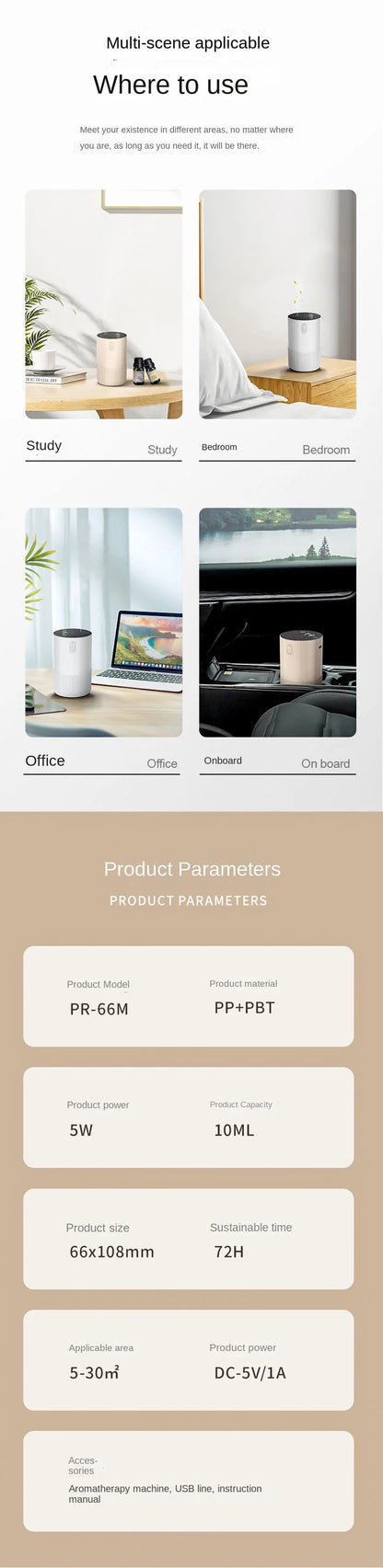 2026 New Essential Oil Diffuser Portable Cordless Diffuser Battery Operated for Car Office Home USB Rechargeable Scent Diffusers