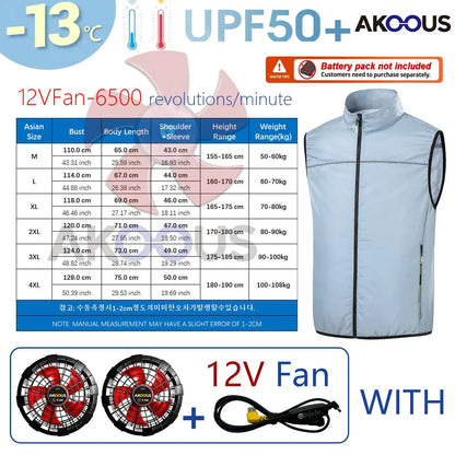 AKOOUS 12V/5V USB 4 Fans Cooling Vest Men Wearable Air Conditioned Clothes for Outdoor Work Fishing Hiking Loose Cool Vest
