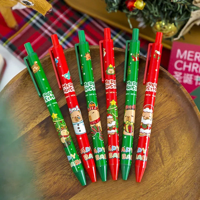 50Pcs/Lot Cute Christmas Press Gel Pens Cartoon Santa Claus Kawaii Christmas Gift Black Ink Pen Student School Office Supplies