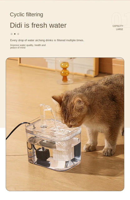 1000ml Automatic Pet Water Fountain Transparent USB Power Cat Water Dispenser for Indoor Dog and Cat Water Feeding Supplies
